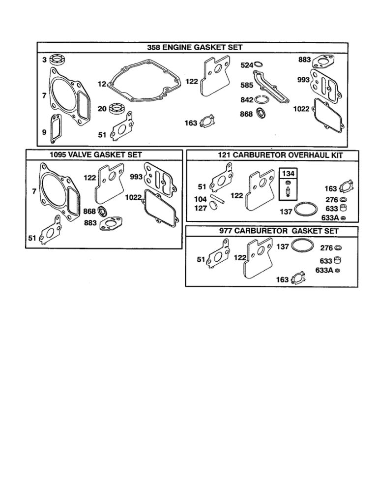 Gasket-Sets/Overhaul Kit Diagram and Parts List for 120600-120699 0100-0110-0111 Briggs and Stratton Engine